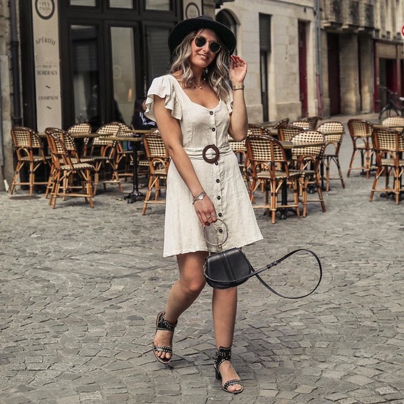 Linen Blend Buckle Belted Dress - Picture 6 of 7